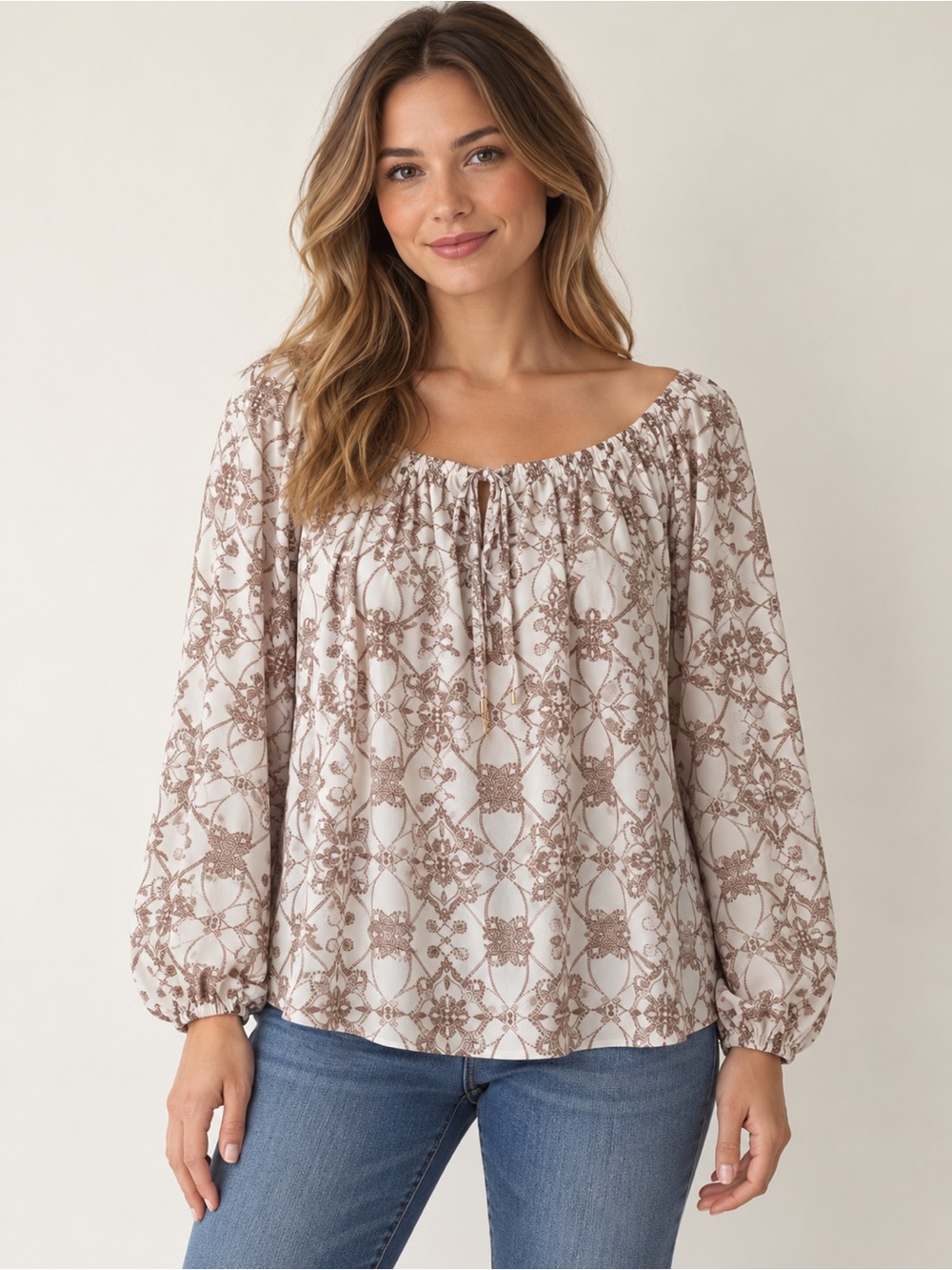 Harper Cream Floral Peasant Blouse